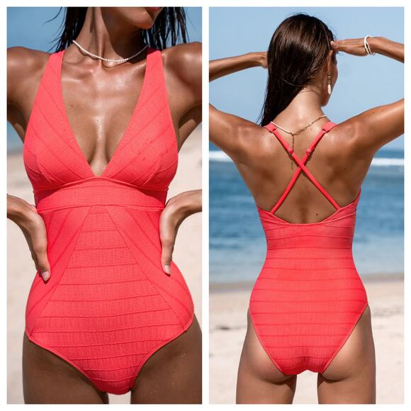 NWT Cupshe Tummy Control Crossback One Piece Sz Large L - Picture 1 of 11